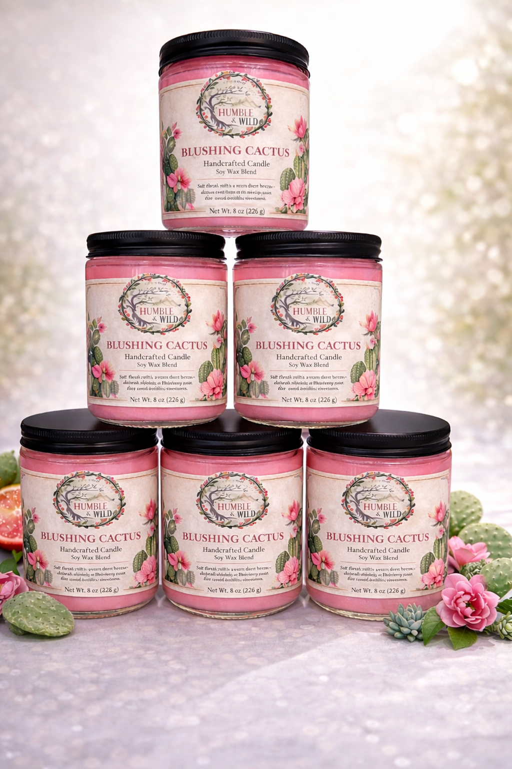 🌵 Blushing Cactus – Handcrafted Candle